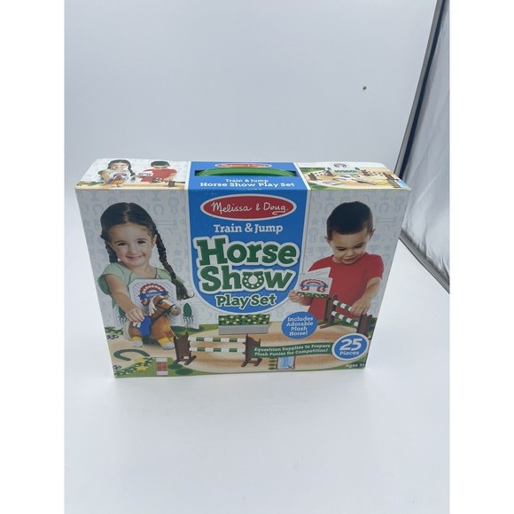 Melissa and Doug Train And Jump Horse Show Play Set 25 Pieces with Stuffed Plush - Picture 1 of 2